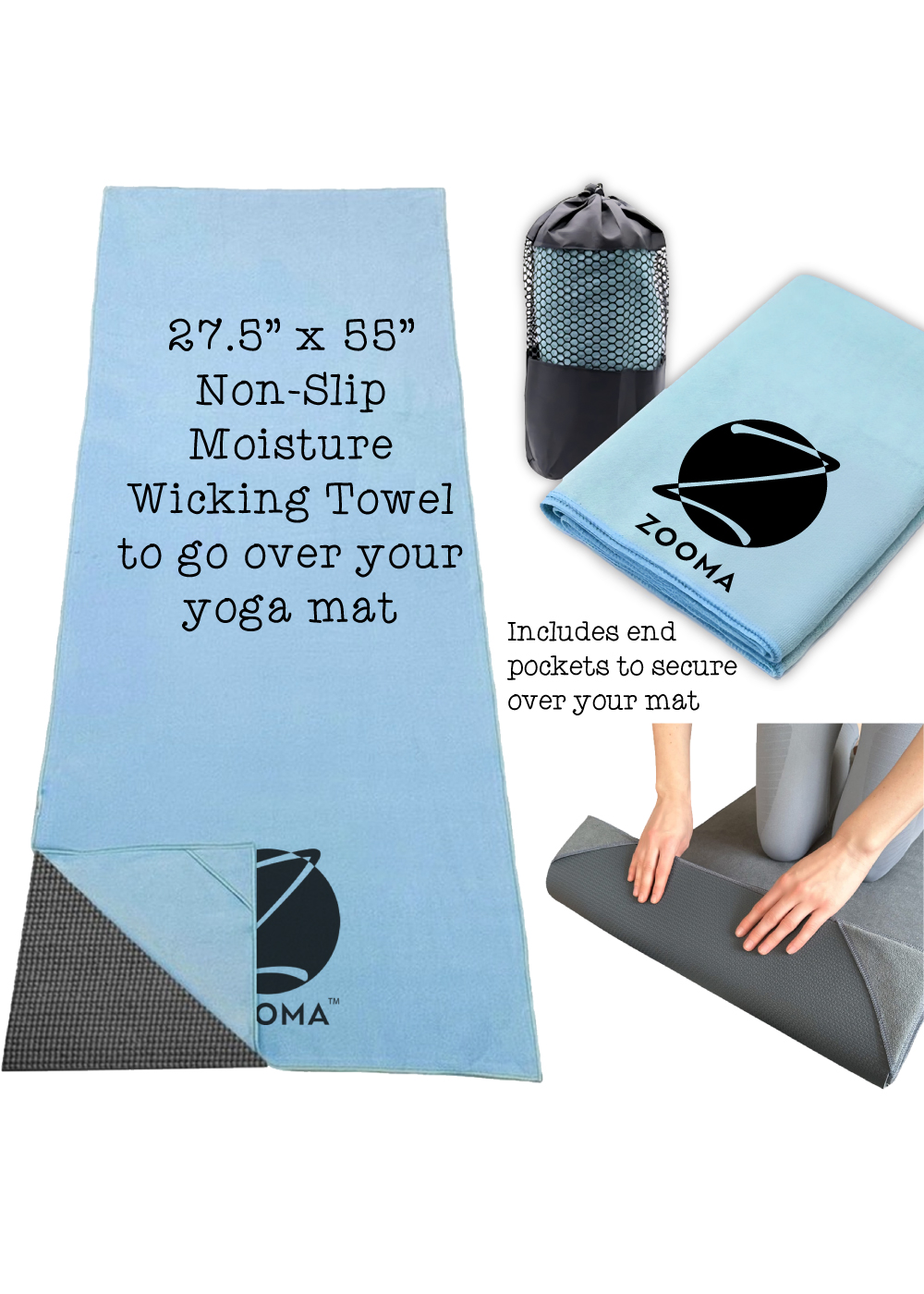 ZOOMA 27.5" x 55" Yoga Mat Towel + Bag